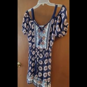 Blue Bohemian Paisly Print Cold Shoulder Tunic